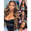 BUY 1 GET 1 EXTRA FREE WIG | Highlight Color Body Wave 18 Inches 13x4 Lace Front Wig Bleached Knots BG05