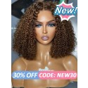 Lwigs New Arrivals Short Kinky Curly Bob Haircuts Brown Color 360 Invisible HD Lace Wigs Unprocessed Human Hair NEW33