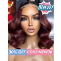 Lwigs New Arrivals Summer Hot Style Ombre Dark Burgundy Color Short Body Wave 13x6 HD Lace Front Wigs For Black Women NEW71