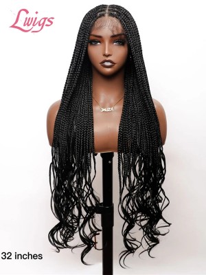 New-in Tangleless Human Hair Ends Knotless Small Box HD Lace Full Hand-tied with Loose Curly Ends Braided Wig Lwigs404