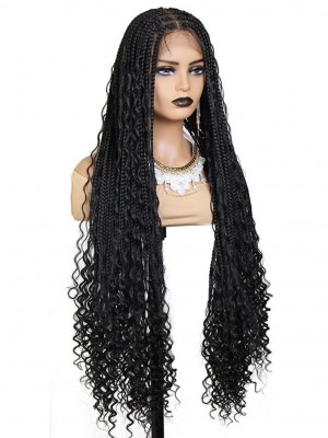 New-in Boho Twist Braided Wigs HD Full Lace Human Hair Knotless Braids Wig With Curly Ends Blended Lace Wigs Lwigs403