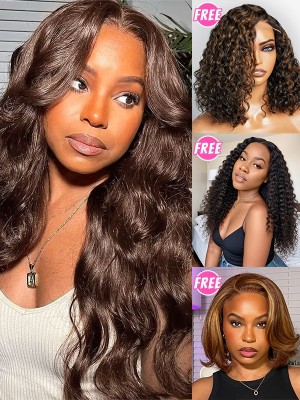 BUY 1 GET 1 EXTRA FREE WIG | Dark Brown Body Wave 16 Inches 8x6 Glueless Breathable Cap Wig BG02