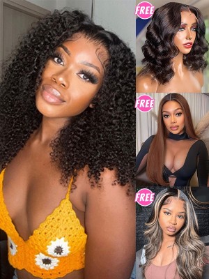 BUY 1 GET 1 EXTRA FREE WIG | Natural Color Short Curly 14 Inches HD Lace 13x4 Lace Front Wig BG06