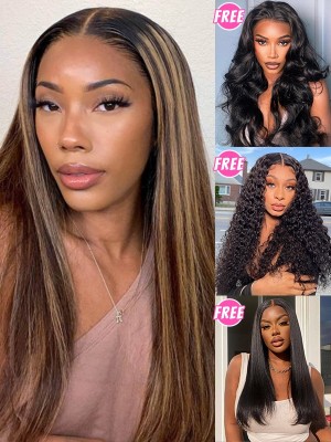 BUY 1 GET 1 EXTRA FREE WIG | 20 Inches Highlight Color Silky Straight 13x6 Front HD Lace Wig BG08