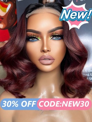 Lwigs New Arrivals Summer Hot Style Ombre Dark Burgundy Color Short Body Wave 13x6 HD Lace Front Wigs For Black Women NEW71