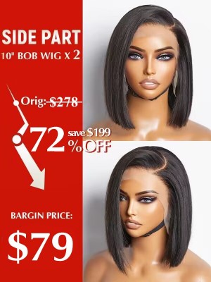 Lwigs Special Offer Buy 1 Get 1 Same For Free $79 Get 2 Brazilian Human Hair Bob Wigs C-Part HD Lace Wig BP01