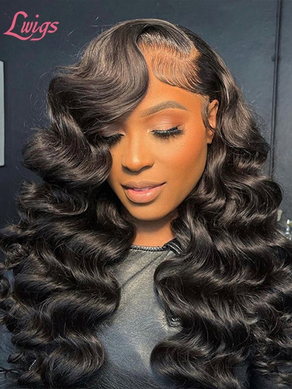 HD Lace Loose Wave Natural Black Color 13*6 Wigs Human Hair Lace Front  Brazilian Virgin Side Part Wavy Hair For Black Women Lwigs293