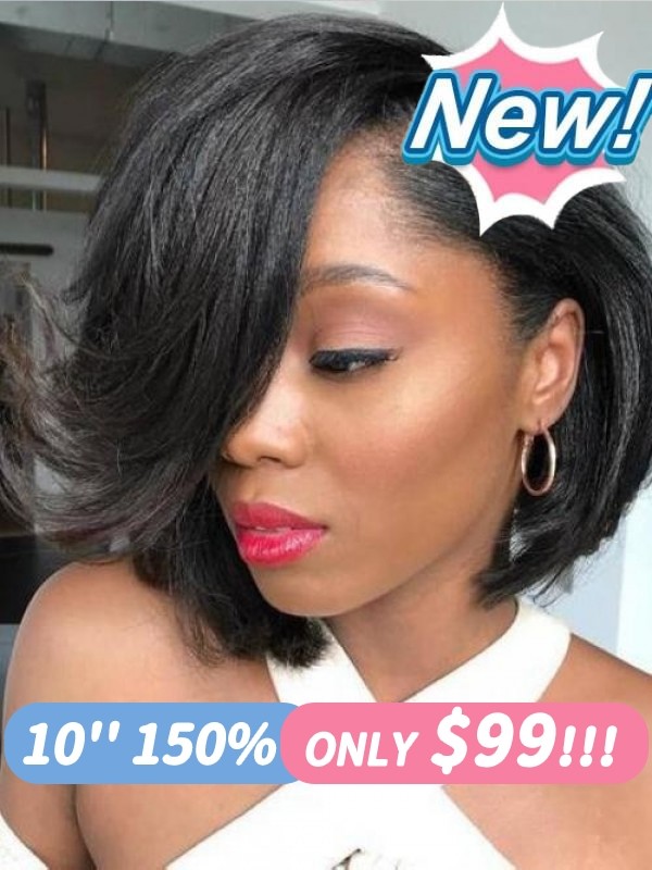 New In Short Bob Human Hair Lace Front 99 Only 10 Inch Light Yaki Bob Haircut C Part Lace Wig