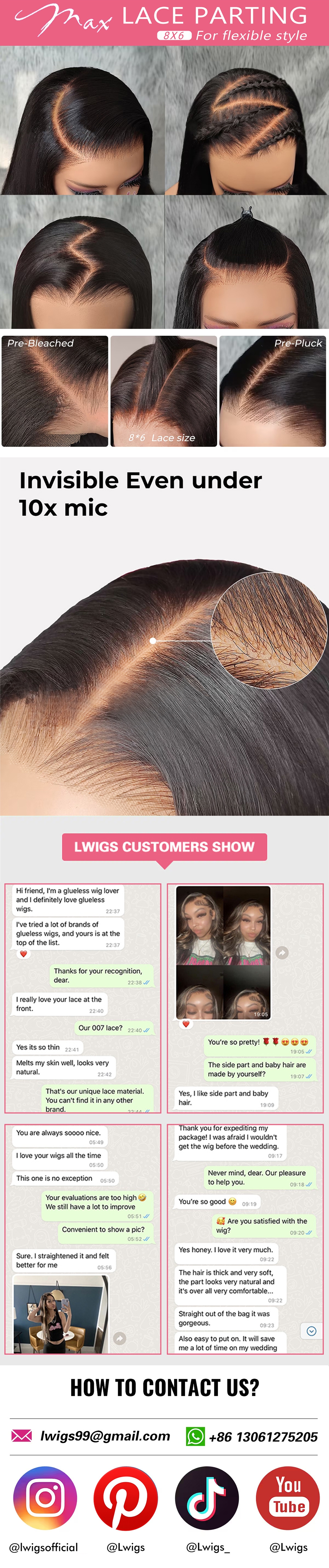 Lwigs Glueless Wig Layered Cut 8x6 Closure Dream 007 Lace Wig Breathable Cap
