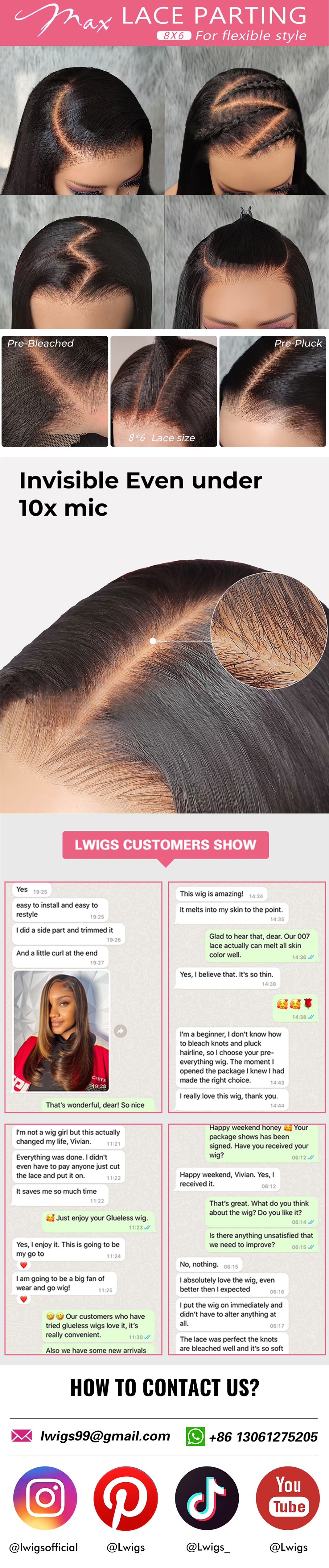 Lwigs Glueless Wig Layered Cut 8x6 Closure Dream 007 Lace Wig Breathable Cap